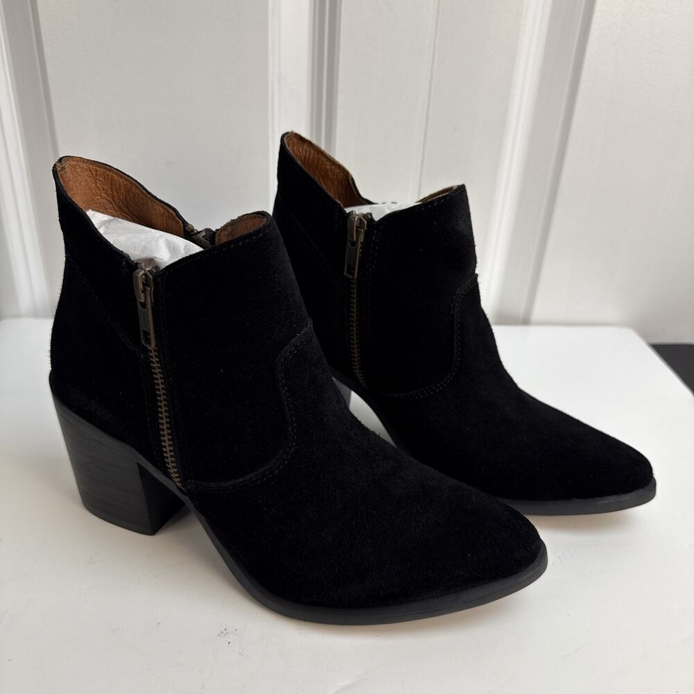 Steve Madden Women’s 6 Pierce Black Suede Ankle Zip Booties Almond Toe NWB - Picture 2 of 9